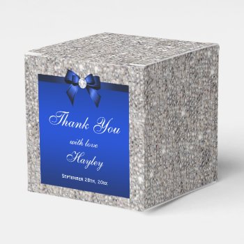 Glamorous Silver Sequins Blue Bow Diamond Favor Boxes by AJ_Graphics at Zazzle