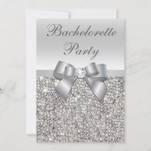 Glamorous Silver Sequins Bow Bachelorette Party Invitation