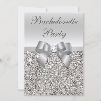 Glamorous Silver Sequins Bow Bachelorette Party Invitation by AJ_Graphics at Zazzle
