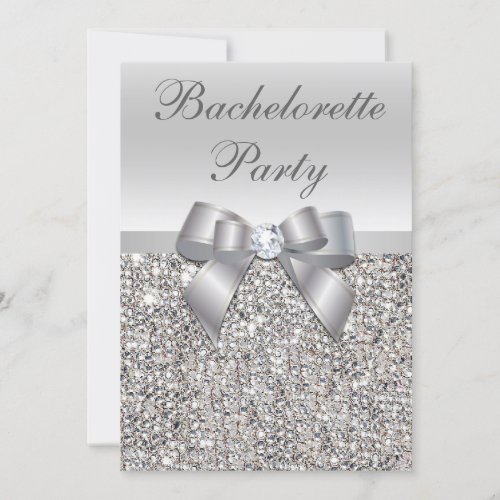 Glamorous Silver Sequins Bow Bachelorette Party Invitation