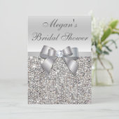 Glamorous Silver Sequins Bow Bridal Shower Invitation (Standing Front)