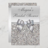 Glamorous Silver Sequins Bow Bridal Shower Invitation (Front/Back)