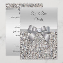 Glamorous Silver Sequins Bow Sip & See