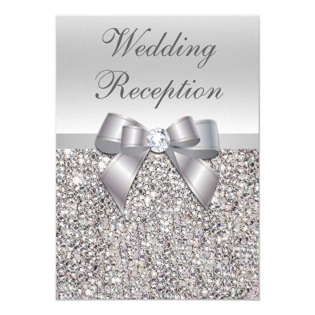 Glamorous Silver Sequins Bow Wedding Reception Card
