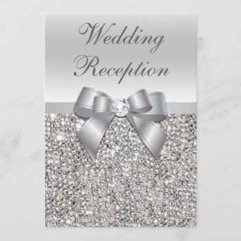 Glamorous Silver Sequins Bow Wedding Reception Invitation by AJ_Graphics at Zazzle