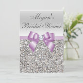 Glamorous Silver Sequins Lilac Bow Bridal Shower Invitation (Standing Front)