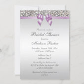 Glamorous Silver Sequins Lilac Bow Bridal Shower Invitation (Back)