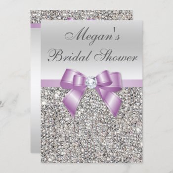 Glamorous Silver Sequins Lilac Bow Bridal Shower Invitation by AJ_Graphics at Zazzle