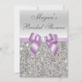 Glamorous Silver Sequins Lilac Bow Bridal Shower Invitation (Front)