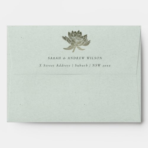 GLAMOROUS SILVER SKY BLUE LOTUS FLORAL  MONOGRAM ENVELOPE