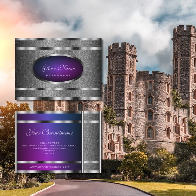 Glamorous Silver Snake Pattern and Purple Gradient Business Card (Creator Uploaded)