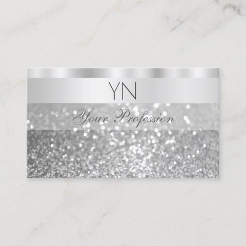 Glamorous Silver Sparkling Glitter Monogram Luxury Business Card