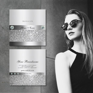Glamorous Silver Sparkling Glitter Shimmery Jewels Square Business Card