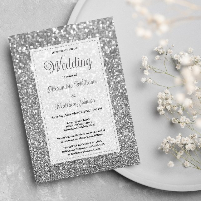 Glamorous silver sparkly glitter Wedding Invitation (Glamorous silver sparkly glitter Wedding )