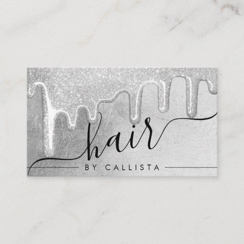 Glamorous Silver Thick Glitter Drips Hair Business Card