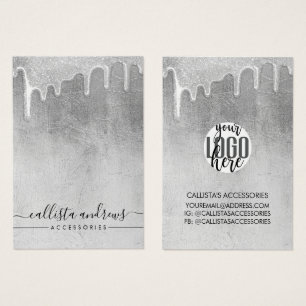 Glamorous Silver Thick Glitter Drips Logo Earring