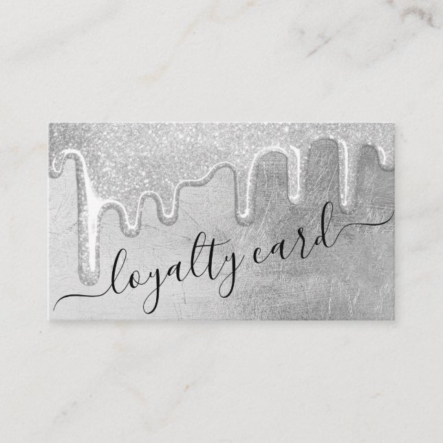 Glamorous Silver Thick Glitter Drips Loyalty Card (Front)