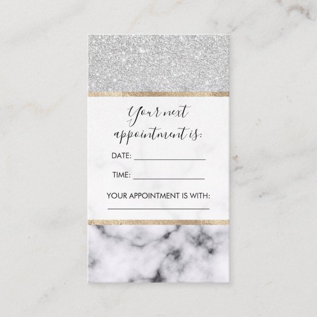 Glamorous Silver White Glitter Marble Gradient Appointment Card (Front)