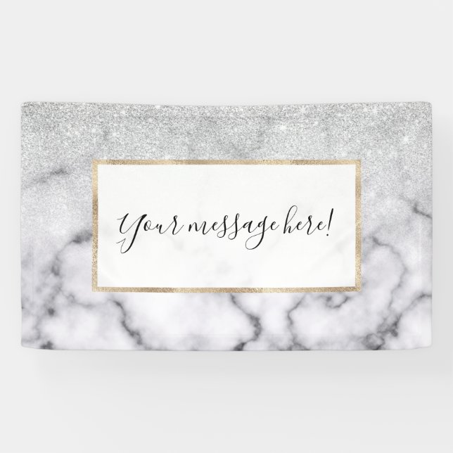 Glamorous Silver White Glitter Marble Gradient Banner (Horizontal)