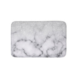 Glamorous Silver White Glitter Marble Gradient Bath Mat