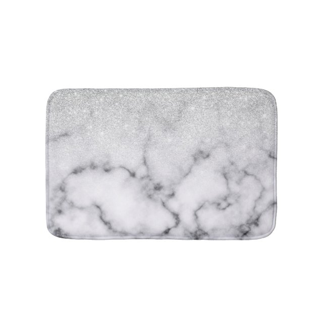 Glamorous Silver White Glitter Marble Gradient Bath Mat (Front)