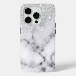 Glamorous Silver White Glitter Marble Gradient iPhone 15 Pro Case
