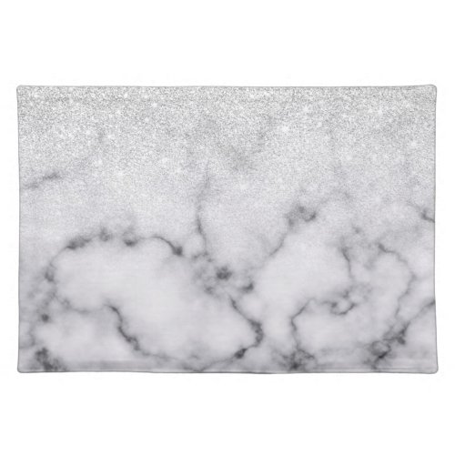 Glamorous Silver White Glitter Marble Gradient Cloth Placemat