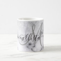 Glamorous Silver White Glitter Marble Gradient Coffee Mug