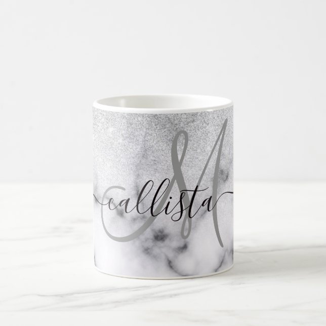 Glamorous Silver White Glitter Marble Gradient Coffee Mug (Center)