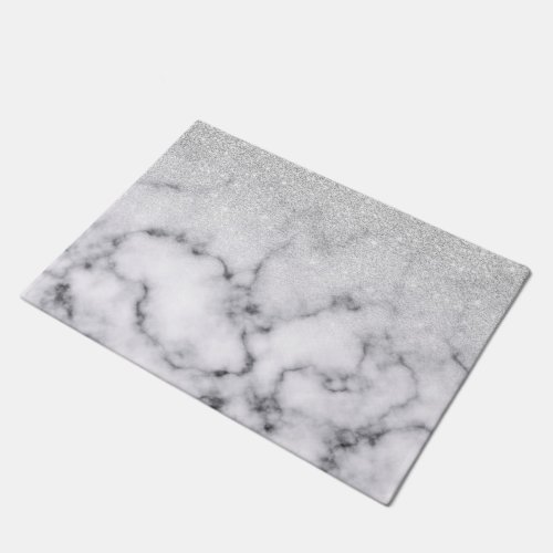 Glamorous Silver White Glitter Marble Gradient Doormat