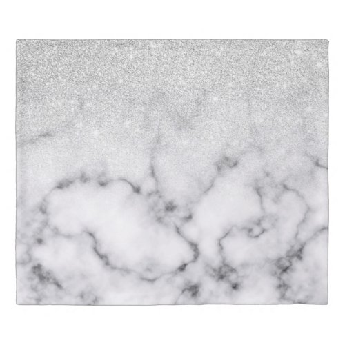 Glamorous Silver White Glitter Marble Gradient Duvet Cover
