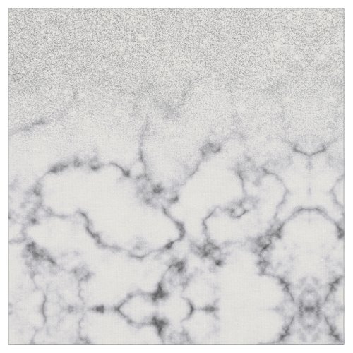 Glamorous Silver White Glitter Marble Gradient Fabric