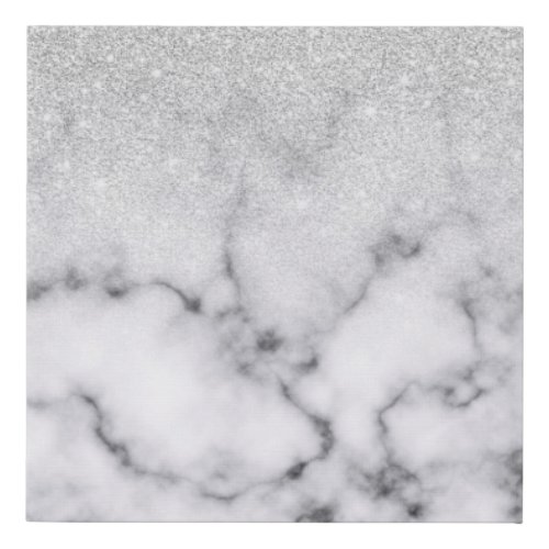 Glamorous Silver White Glitter Marble Gradient Faux Canvas Print