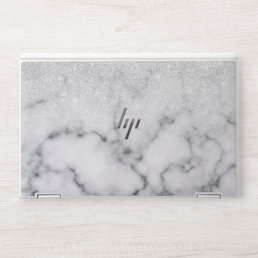 Glamorous Silver White Glitter Marble Gradient HP Laptop Skin