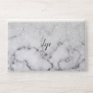 Glamorous Silver White Glitter Marble Gradient HP Laptop Skin