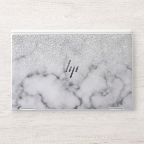 Glamorous Silver White Glitter Marble Gradient HP Laptop Skin