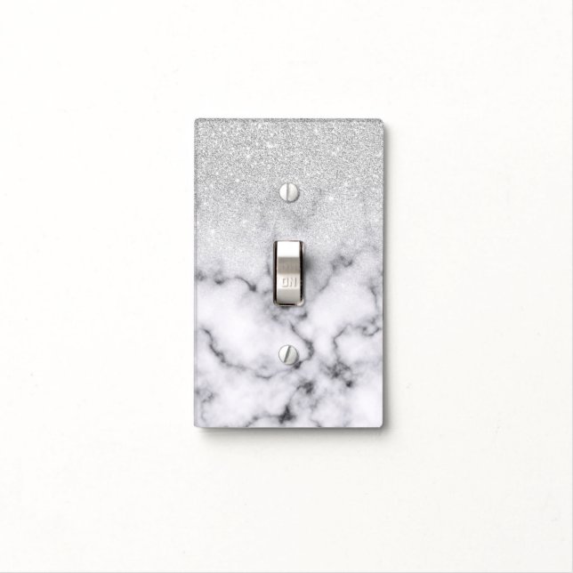Glamorous Silver White Glitter Marble Gradient Light Switch Cover (In Situ)