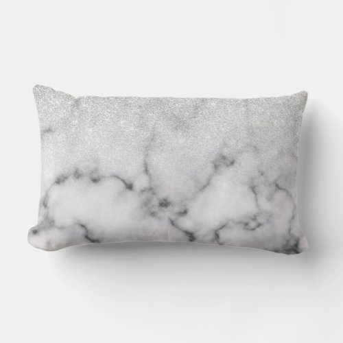 Glamorous Silver White Glitter Marble Gradient Lumbar Pillow
