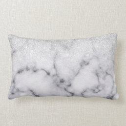 Glamorous Silver White Glitter Marble Gradient Lumbar Pillow