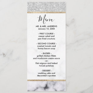 Glamorous Silver White Glitter Marble Gradient Menu
