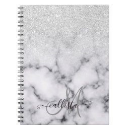 Glamorous Silver White Glitter Marble Gradient Notebook