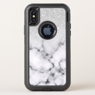 Glamorous Silver White Glitter Marble Gradient OtterBox Defender iPhone X Case