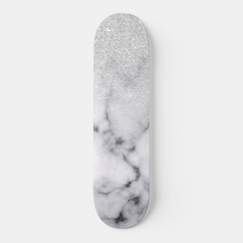 Glamorous Silver White Glitter Marble Gradient Skateboard