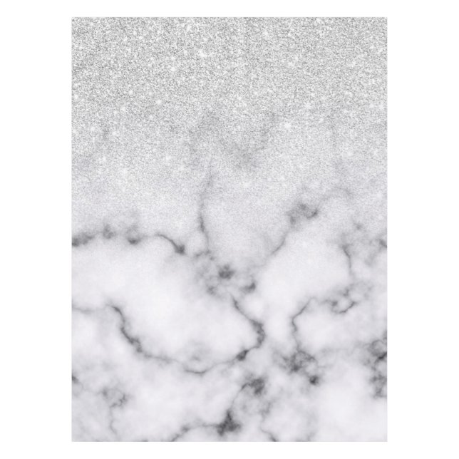 Glamorous Silver White Glitter Marble Gradient Tablecloth (Front)
