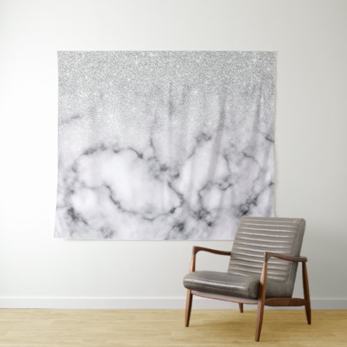 Glamorous Silver White Glitter Marble Gradient Tapestry
