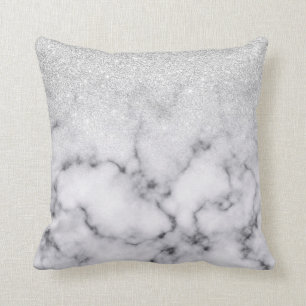 Glamorous Silver White Glitter Marble Gradient Throw Pillow