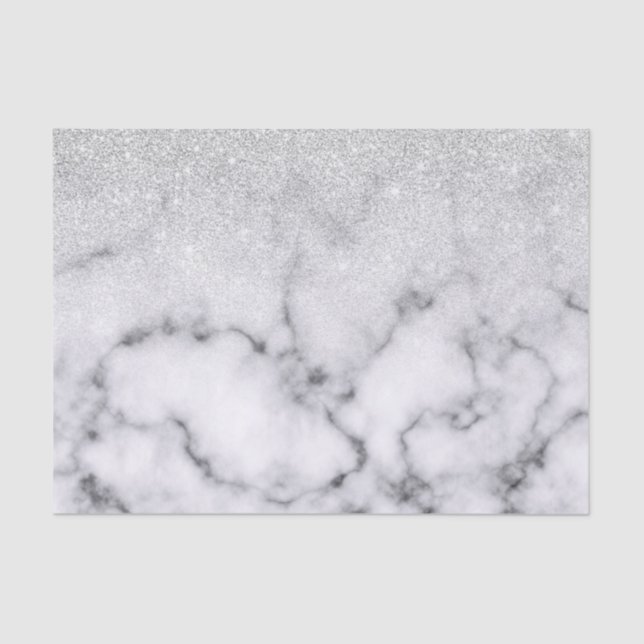 Glamorous Silver White Glitter Marble Gradient Tissue Paper (Front)