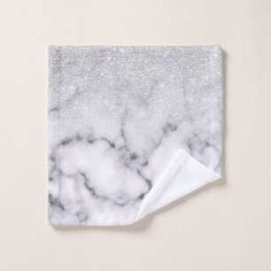 Glamorous Silver White Glitter Marble Gradient Wash Cloth