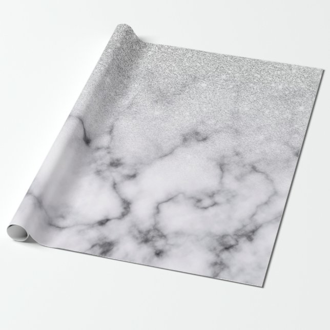 Glamorous Silver White Glitter Marble Gradient Wrapping Paper (Unrolled)
