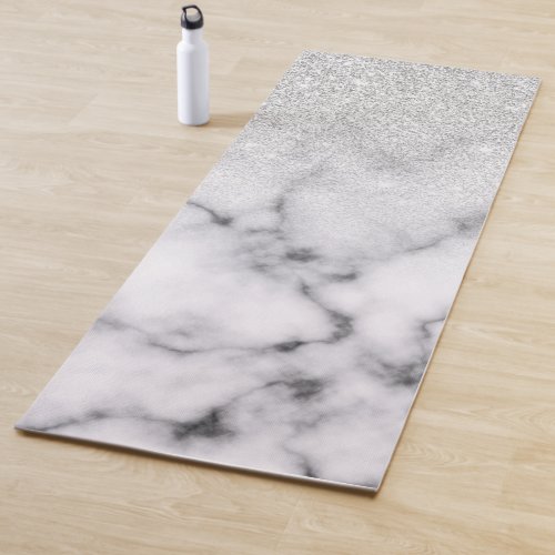 Glamorous Silver White Glitter Marble Gradient Yoga Mat